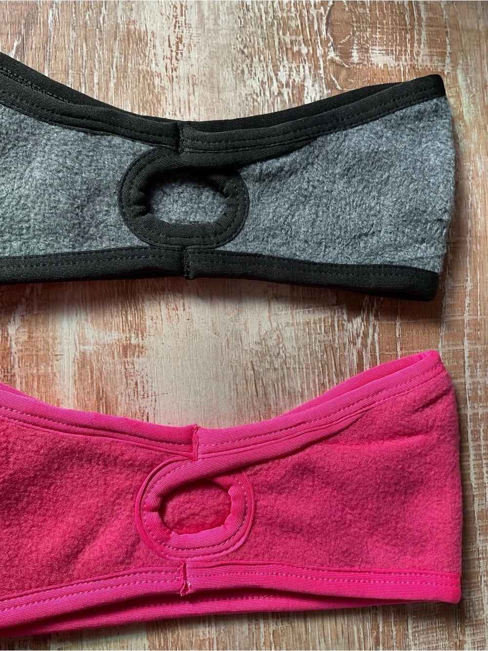 Women’s ponytail Fleece Ear Warmer Headbands - Gray and Pink